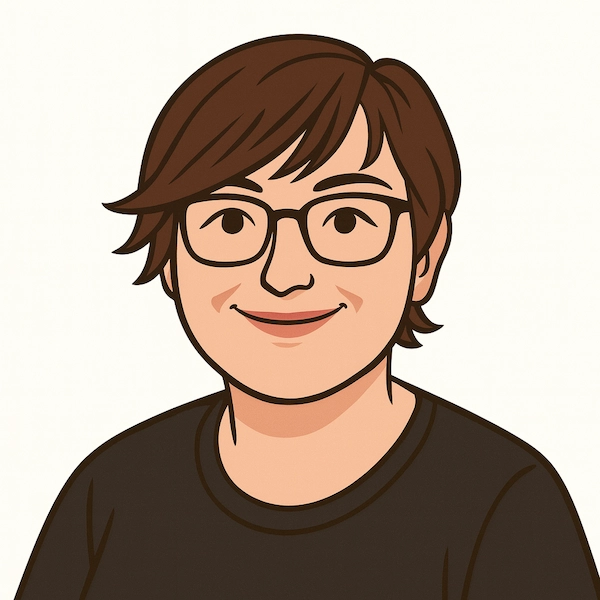 Ilustración de Ana. Pelo corto y gafas y tiene una camiseta corta oscura.